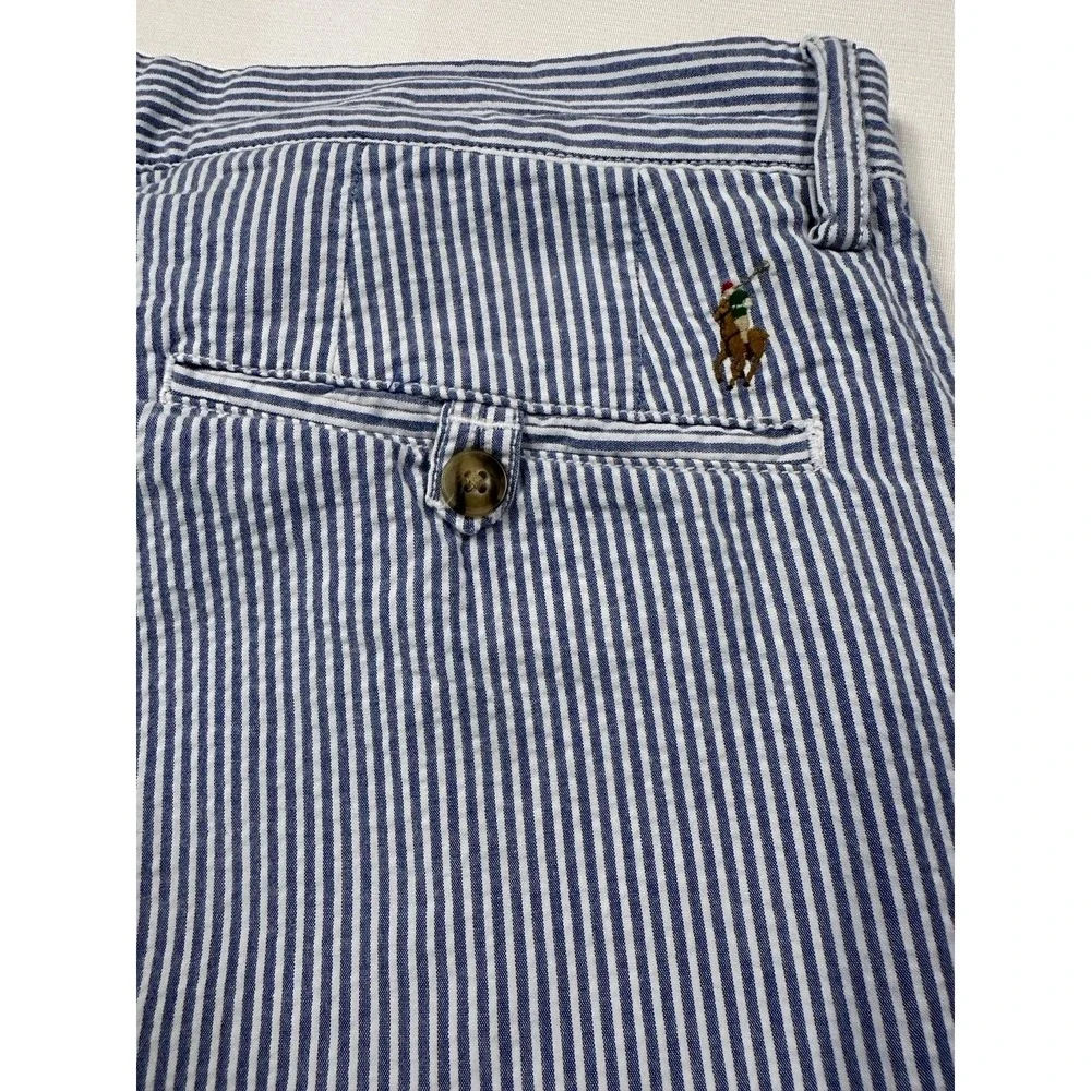 Polo Ralph Lauren Men's Shorts Sz‎ 35 Stretch Straight Fit Seersucker Blue/White